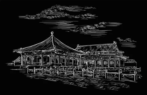 China hand drawing vector black Stock Illustration