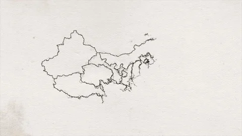 China Hand Drawn Map Ink Textured Showing Up Intro Stock Footage 143769411