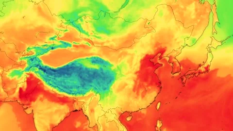 China Heatwave Map with Weather Animation 4K Video Stock Footage 341799987