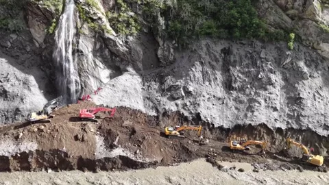 China: Highway to Mudslide-Hit Border Port Nears Reopening in Gyirong Stock Footage 344246795