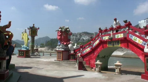 China Hong Kong Repulse bay Tin Hau temple sculpture Stock Footage