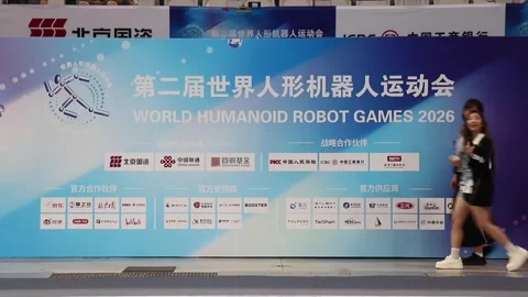 China: Humanoid robots compete at WHRG final in Beijing Stock Footage 343661171