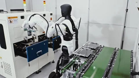 China: Humanoid robots featuring RL technology put into first industrial ... Stock Footage 320603001