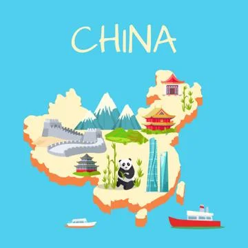 China with its Traditional Elements Signs on Blue Stock Illustration