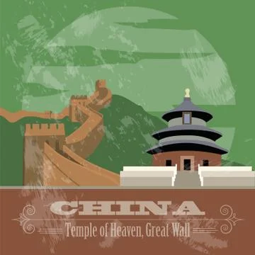 China landmarks. Retro styled image Stock Illustration