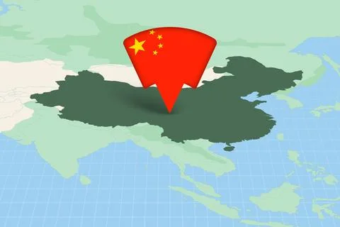 China Location Highlighted on Asian Map with Flag Icon. Stock Illustration