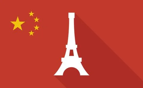 China long shadow flag with    the Eiffel tower Ilustración de archivo