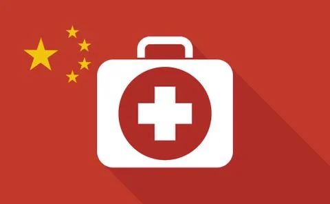 China long shadow flag with   a first aid kit icon Stock Illustration