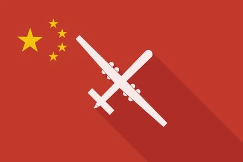 China long shadow flag with a war drone Stock Illustration