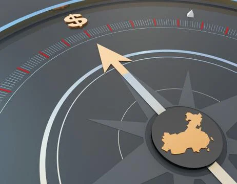 China map and compass, dollar economy, career development and direction Stock Illustration