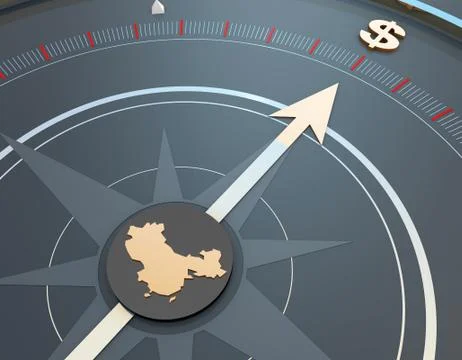 China map and compass, dollar economy, career development and direction Stock Illustration