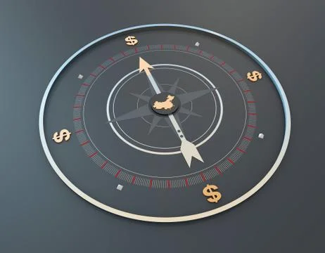 China map and compass, dollar economy, career development and direction Stock Illustration