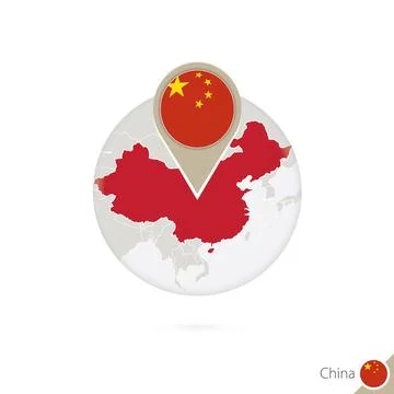 China map and flag in circle. Map of China, China flag pin. Map of China in.. Stock Illustration