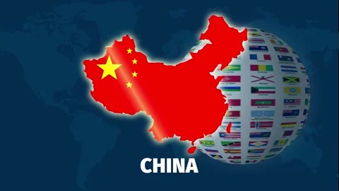 China map animation with flag displayed on a globe background Stock Footage 327576900