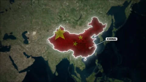 China Map Animation with Glowing Outline and Flag Overlay Stock Footage 321949372