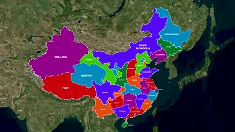 China Map Animation Highlighting All Regions or Divisions Zoom Effect 4K Stock Footage 331994381