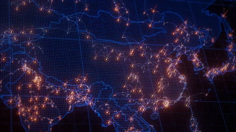 China map big data visualization. Futuristic digital map infographic of East Stock Footage 334176880