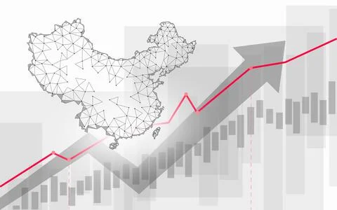 China map business statistics chart growing graphs. Blue light glowing flat 스톡 일러스트
