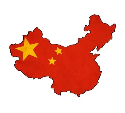China map on china flag drawing ,grunge and retro flag series Stock Illustration