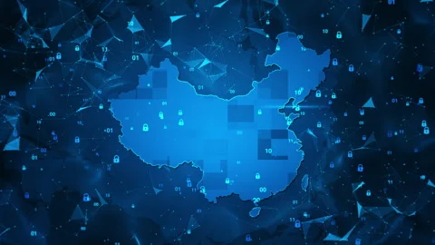 China Map Dark Blue Technology Security Key Digital Plexus Background Stock Footage 339046588