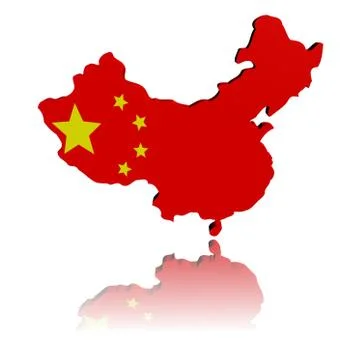 China map flag 3d render with reflection illustration Stock Illustration