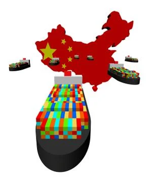 China map flag with container ships illustration Stock Illustration