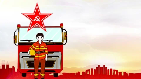 China map flag emblem fire engine fireman 4K Animation Video stock 156369173