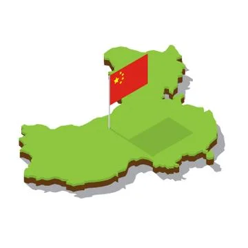 China map with flag isometric Stock Illustration
