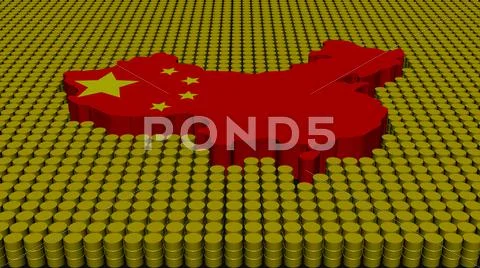 China map flag with oil barrels illustration Stock Illustration