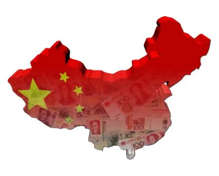 China map flag with yuan notes 3d render illustration Illustrazione stock
