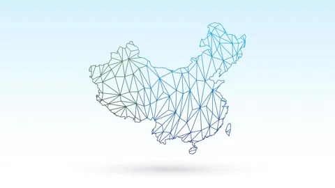 China map of geometric connected lines using triangles on light background Видео 291862305