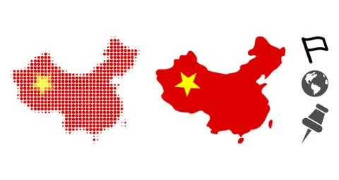 China Map Halftone and Solid Icon Stock Illustration