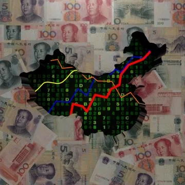 China map with hex code and graphs on yuan illustration Stock-Illustration