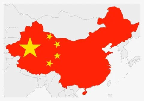 China map highlighted in China flag colors イラスト素材