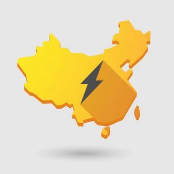 China map icon with a lightning Illustrazione stock