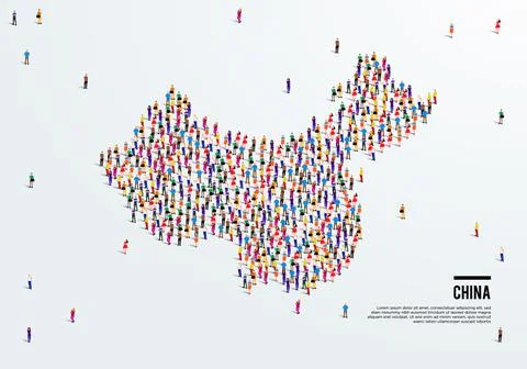 China Map. Large group of people form to create a shape of China Map. Stock Illustration