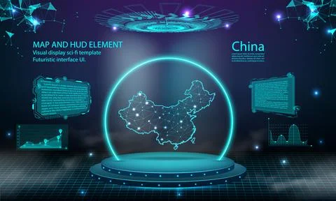China map light connecting effect background. abstract digital technology U.. Stock Illustration