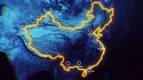 CHINA Map Neon Glow Animation 4K Stock Footage 335107096