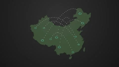 China Map Network Animation with Data Signals Connecting Different Locations Stock Footage 342308552
