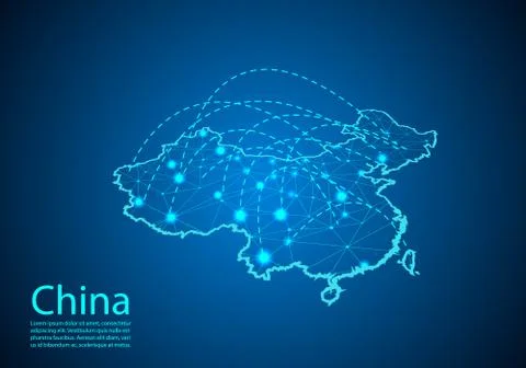 China map with nodes linked by lines. concept of global communication and bus Stock Illustration