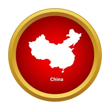 China map outline in gold bordered button イラスト素材