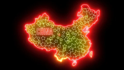 China map outline with neon light. Creative animation Stock Footage 113821929
