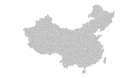 China map from particles, dots. Digital silhouette. Abstract animation back.. Stock Footage 256843269