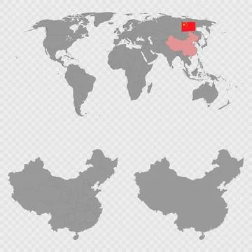 China Map Set with World Location. Stock Illustration