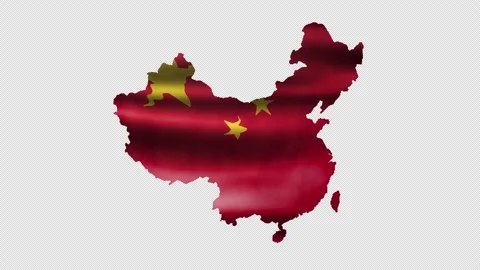 China Map Shape with Waving Flag Texture Animation on Transparent Background Stock Footage 339340862