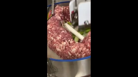 China: Meat-chopping machine shows time-saving kitchen innovation in Chin... Stock Footage 321919524