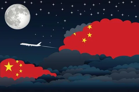 China Night Clouds Airplane Vector Illustration Stock Illustration