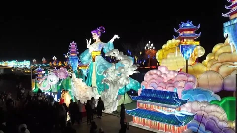 China: Ningxia lantern show greets New Year Stock Footage 325082833