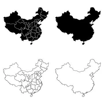 China Outline and Solid Fill Map Set. 스톡 일러스트