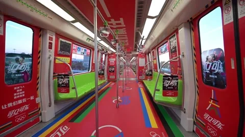 China: Paris Olympic Games theme Train on Nanjing Metro Stock Footage 280468272